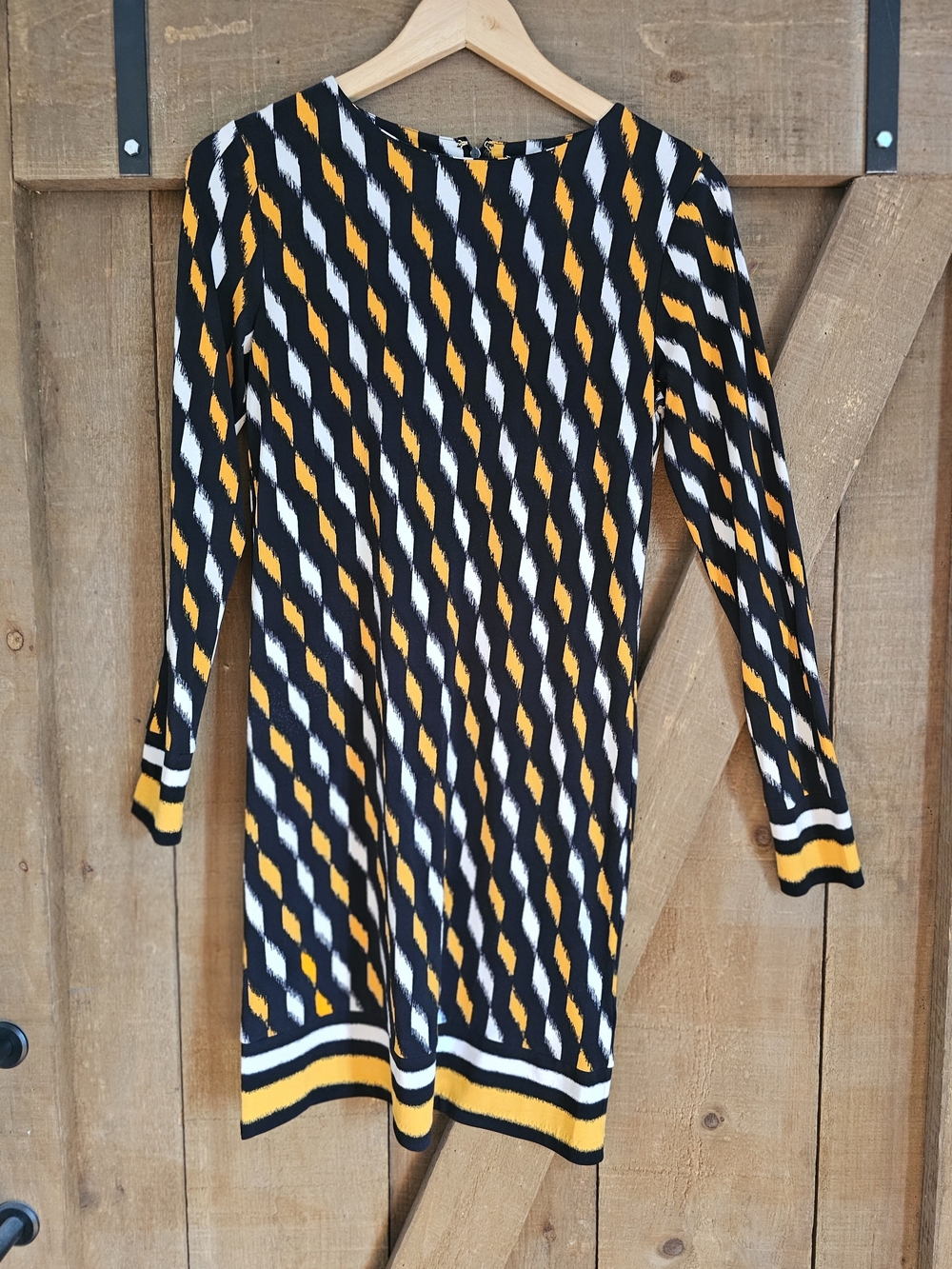 Michael Kors Black, White & Yellow Geometric Long-Sleeve Dress